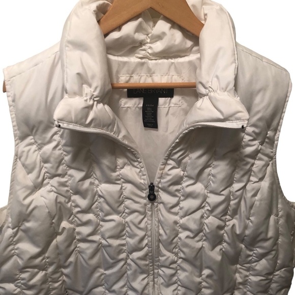 Lane Bryant Down Feather Puffer Vest White 22/24 Zip Pockets Quilted Warm Cozy - Picture 3 of 4